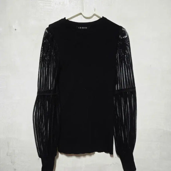 [BUNJANG] Egoist Black See-Through Sleeve Knit Top - Size 55 / 에고이스트 블랙 시스루 소매 니트 55
