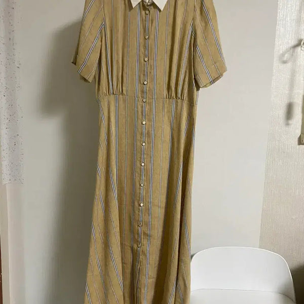 [BUNJANG] Sandro Long Striped Shirt Dress Beige / 산드로 마 셔츠롱원피스 S