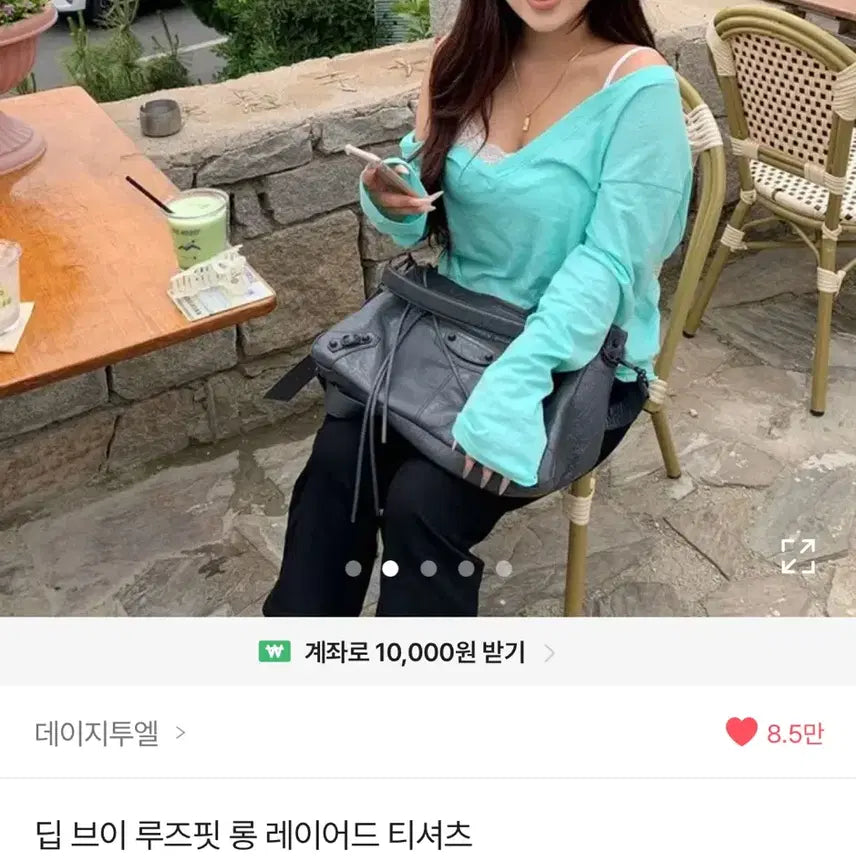 [BUNJANG] DAISY TWEL 12 Deep V Loose Fit Long Layered T-Shirt Mint / 데이지투엘 딥 브이 루즈핏 롱 레이어드 티셔츠 민트 새상품