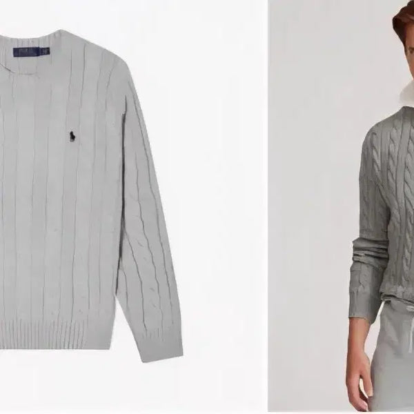 [BUNJANG] Polo Men's Cable Knit Sweater Grey / 폴로 맨즈 케이블 니트 그레이 새상품
