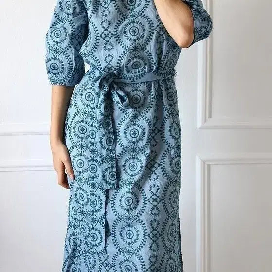 [BUNJANG] Zara Embroidered Belted Long Dress / 자라 ZARA 자수 벨티드 롱원피스 M사이즈