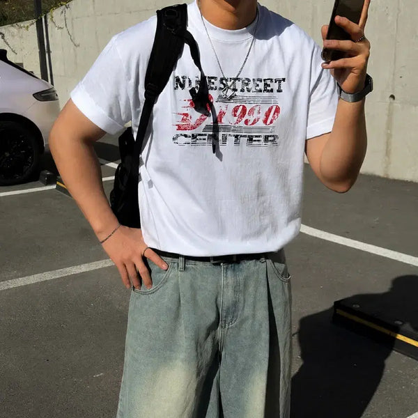 [BUNJANG] 1990 Oversized Print Summer Short Sleeve T-Shirt (White) / 새상품) 남녀공용 오버핏 1990 화이트 여름 반팔티