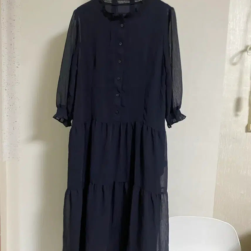 [BUNJANG] The Izel See-through Sleeve Long Dress / 더아이젤 소매 시스루 롱원피스 55-66