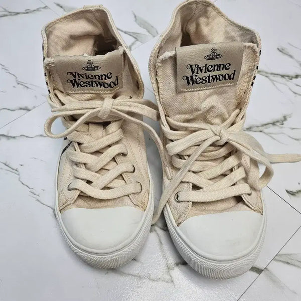 [BUNJANG] Vivienne Westwood High-Top Sneakers Beige / 비비안웨스트우드 하이탑 스니커즈 베이지