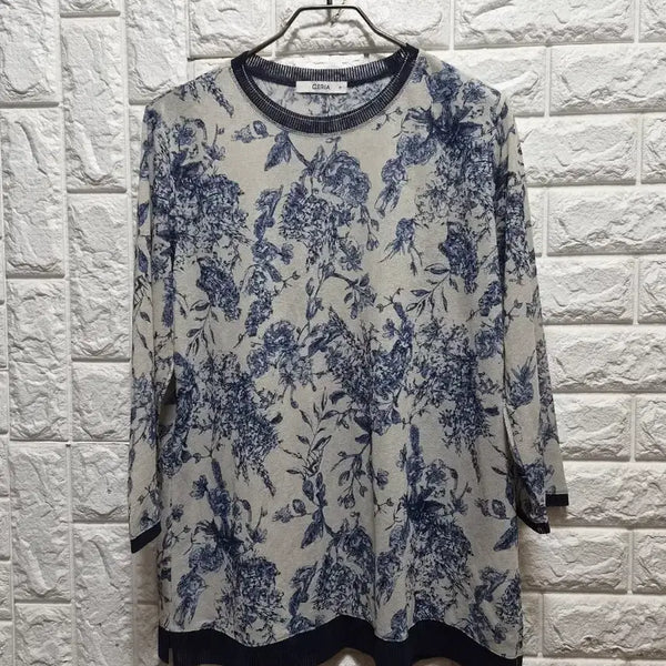 [BUNJANG] CERIA Floral Pattern 7/8 Sleeve Shirt Size 77 / CERIA 세리아 플로럴 패턴 셔츠77