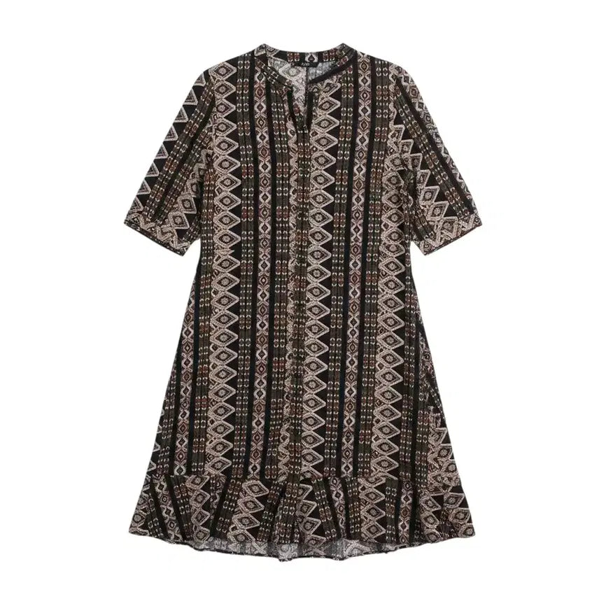 [BUNJANG] Women's Ethnic Pattern Shirt Dress / 여성F/ abfz 에스닉패턴 셔츠 원피스 5-28