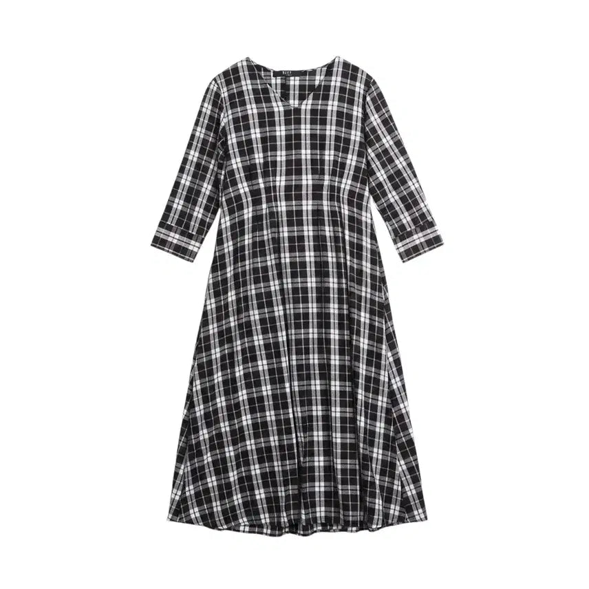[BUNJANG] Visit Check Pattern V-Neck Dress / 여성F/ 비지트 체크패턴 브이넥 원피스 5-29