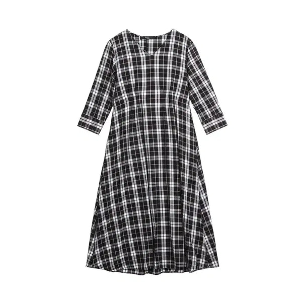 [BUNJANG] Visit Check Pattern V-Neck Dress / 여성F/ 비지트 체크패턴 브이넥 원피스 5-29