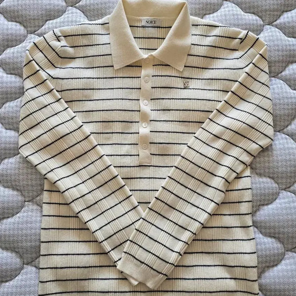 [BUNJANG] NOICE Stripe Long Sleeve Polo Knit / [L] 노이스 스트라이프 롱슬리브 폴로 니트 카라티