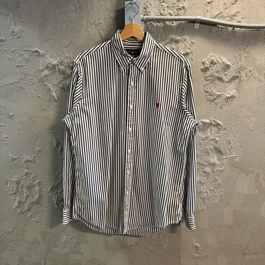 [BUNJANG] Polo Ralph Lauren Striped Classic Fit Button-Down Shirt / M 폴로 랄프로렌 스트라이프 셔츠 화이트블랙