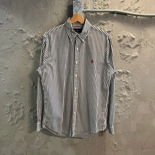 [BUNJANG] Polo Ralph Lauren Striped Classic Fit Button-Down Shirt / M 폴로 랄프로렌 스트라이프 셔츠 화이트블랙