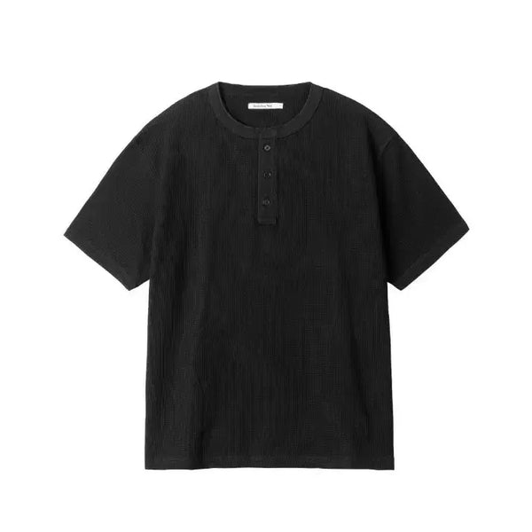 [BUNJANG] Steady And Everywhere Henry Neck Short Sleeve T-Shirt Black / 스테디에브리웨어 헨리넥 반팔 티셔츠 블랙