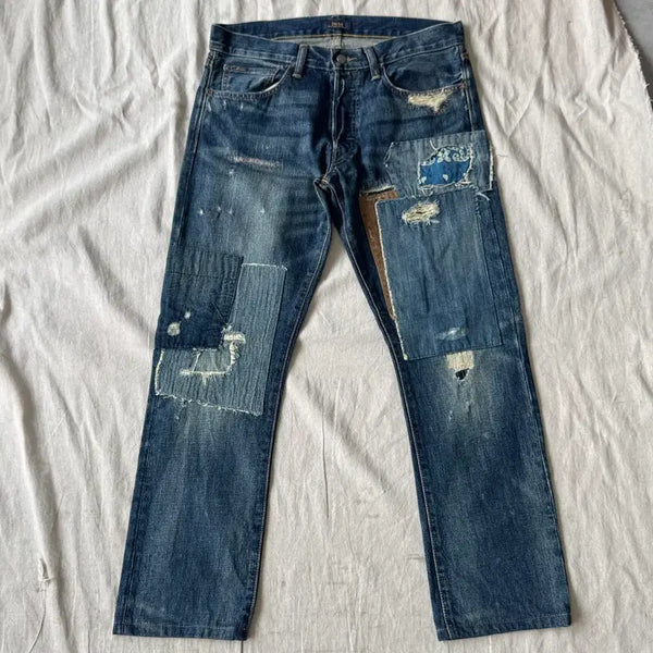 [BUNJANG] Polo Ralph Lauren Vintage Patchwork Slim Straight Denim Pants Size 32 / 폴로랄프로렌 빈티지 패치워크 데님팬츠 32