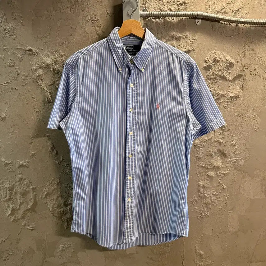 [BUNJANG] Polo Ralph Lauren Striped Short Sleeve Button-Down Shirt Sky Blue Custom Fit / M 폴로 랄프로렌 스트라이프 반팔 셔츠 스카이블루