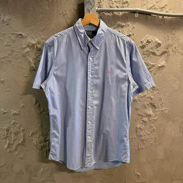 [BUNJANG] Polo Ralph Lauren Striped Short Sleeve Button-Down Shirt Sky Blue Custom Fit / M 폴로 랄프로렌 스트라이프 반팔 셔츠 스카이블루