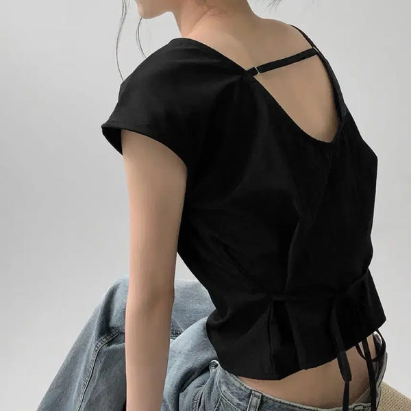 [BUNJANG] Manique Raines Back Buckle Strap Sleeveless Blouse / 새상품) 매니크 레인즈 백버클 스트랩 캡소매 블라우스 여름 지그재그 에이블리