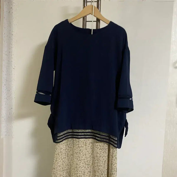 [BUNJANG] SJ WANI Navy Patterned Blouse / 에스제이 와니 블라우스 55-작66
