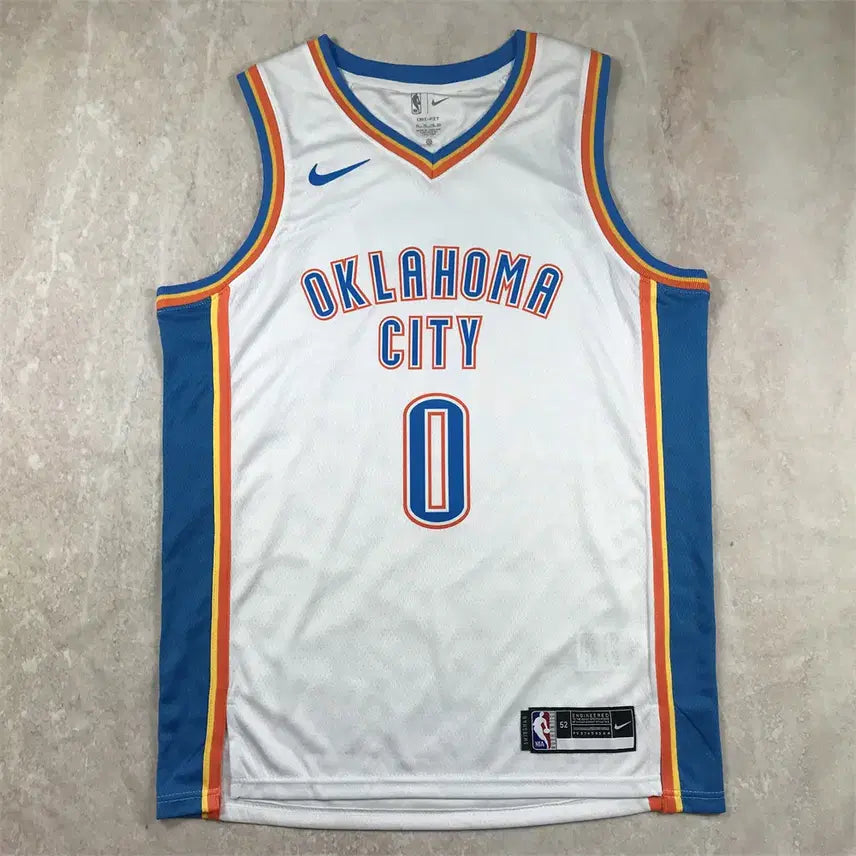 [BUNJANG] Oklahoma City Thunder Russell Westbrook #0 White Hot Stamp Basketball Jersey / NBA 농구 썬더 0번 웨스트브룩 화이트 핫스탬프 S-XXL