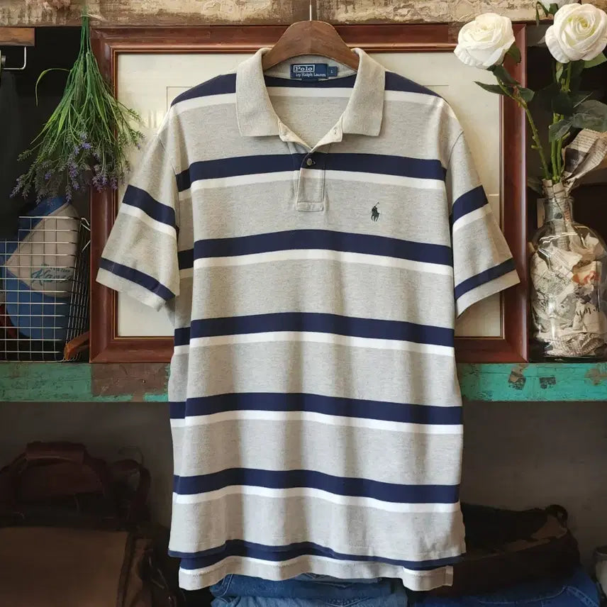 [BUNJANG] Polo Ralph Lauren 90s Big Stripe University Collar T-shirt L / 90s 폴로 반팔 카라티 빅 스트라이프 유니버시티 폴로 티셔츠 L