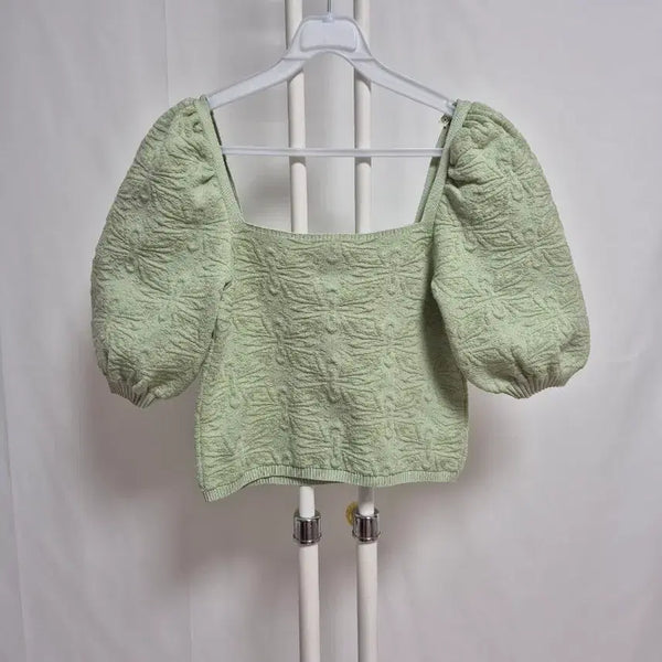 [BUNJANG] Zara Feminine Puff Sleeve Knit Green / 자라 페미닌 퍼프 소매 니트 연두색