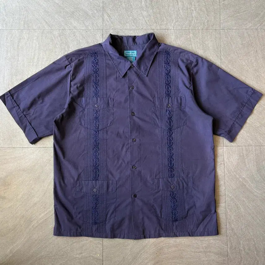 [BUNJANG] Vintage Guayabera Shirt Light Navy (Men's L) / 빈티지 구아야베라 라이트 네이비 셔츠