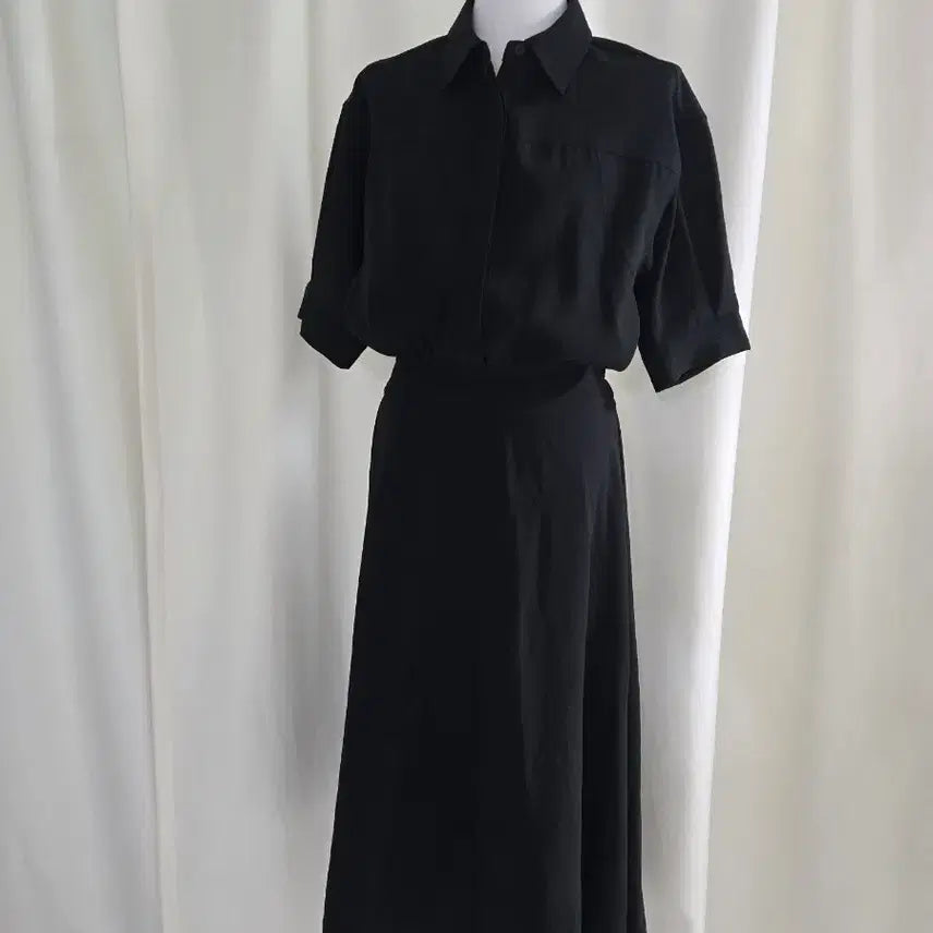 [BUNJANG] Black Shirt Long Dress / 블랙 셔츠 롱 원피스