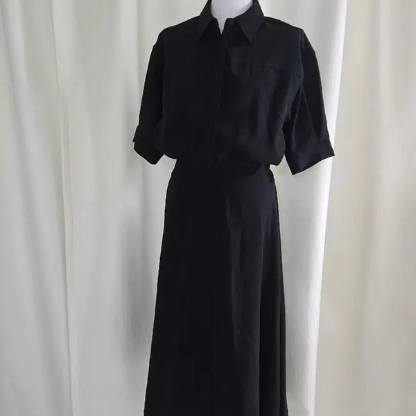 [BUNJANG] Black Shirt Long Dress / 블랙 셔츠 롱 원피스