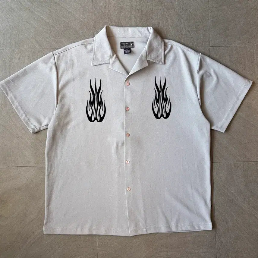 [BUNJANG] Vintage 90s Gray Flame Shirt / 90년대 빈티지 그레이 플레임 셔츠