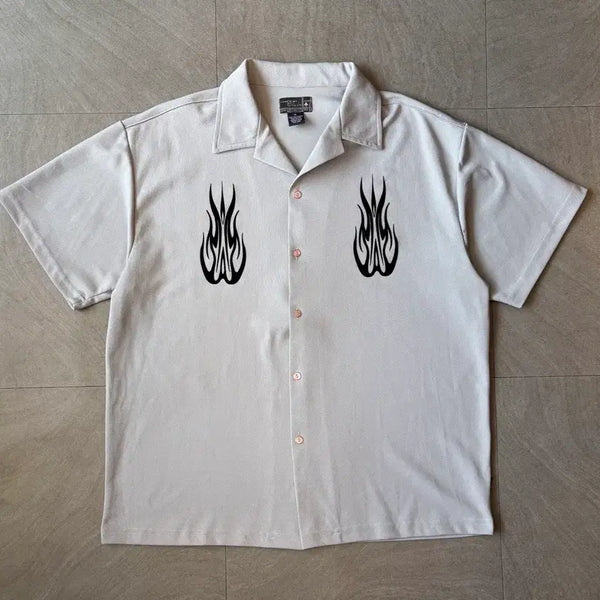 [BUNJANG] Vintage 90s Gray Flame Shirt / 90년대 빈티지 그레이 플레임 셔츠