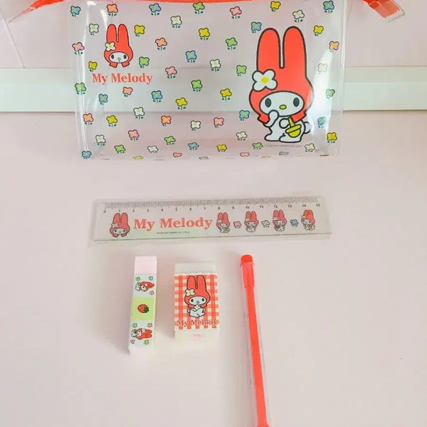 [BUNJANG] Sanrio Retro My Melody Pencil Case Pouch Eraser Ruler Stationery Set / 산리오 레트로 고전 마이멜로디 마멜 필통 파우치 지우개 자 문구세트
