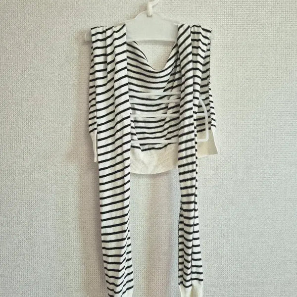 [BUNJANG] Striped Knit Shoulder Bag / 단가라 니트 어부바숄