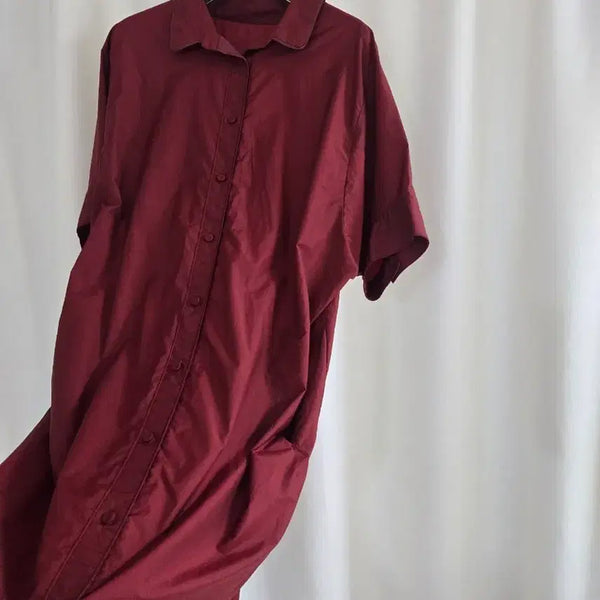 [BUNJANG] KUHO Shirt Dress Burgundy / 구호 셔츠 원피스