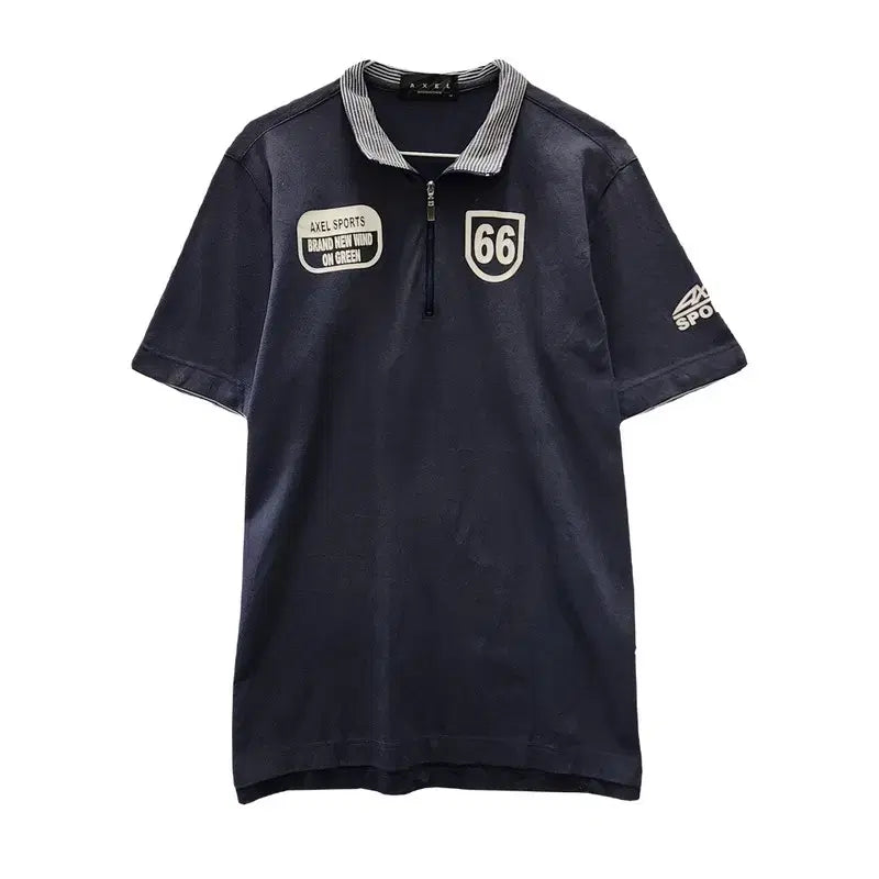 [BUNJANG] AXEL Navy Half-Zip Collar T-Shirt M (Made in Japan) / AXEL 빈티지 프레피 레이어드 네이비 반집업 카라티 M MADE IN JAPAN