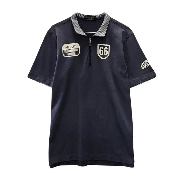 [BUNJANG] AXEL Navy Half-Zip Collar T-Shirt M (Made in Japan) / AXEL 빈티지 프레피 레이어드 네이비 반집업 카라티 M MADE IN JAPAN