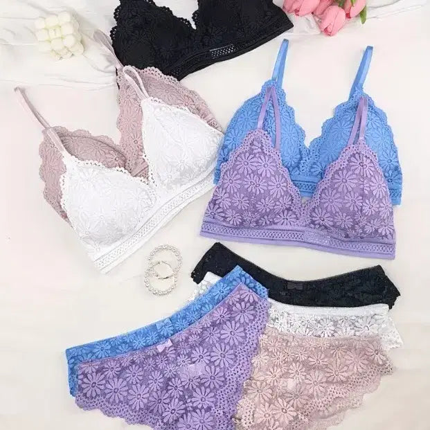 [BUNJANG] Lace Floral Bralette and Panty Set (10 Variations) / 레이스 꽃무늬 브라렛10종 팬티 세트