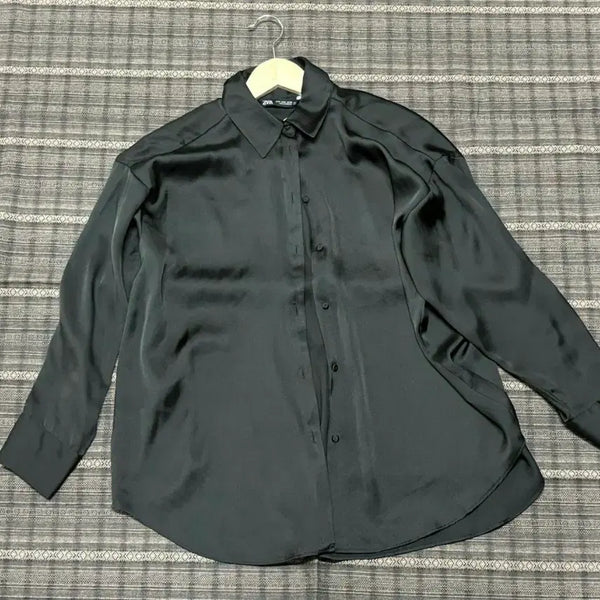 [BUNJANG] Zara Satin Shirt Black / 자라 새틴 셔츠 블랙