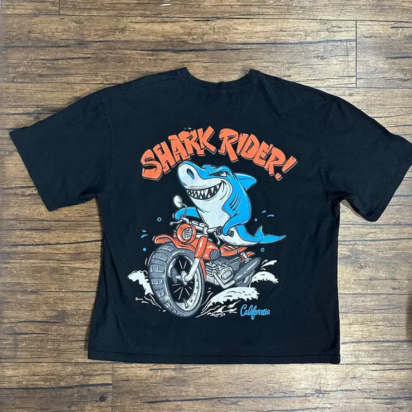 [BUNJANG] KIRIN SHARK RIDER Graphic Print Oversized T-Shirt Black 2XL / KIRIN SHARK RIDER 백프린팅 오버핏 반팔티 블랙 2XL