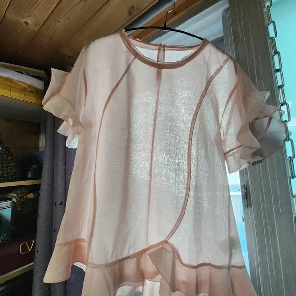 [BUNJANG] Handsome &.mine Frill Blouse Light Pink Size 55 / 미사용/ 한섬마인 프릴 블라우스 연핑크-55
