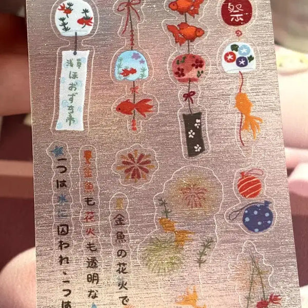 [BUNJANG] Sugar Coating Washi Tape Set (Goldfish Scenery & Fireworks) / 마테24. 샤오홍슈 금붕어 풍경 뽀짝이 불꽃놀이 설탕 코팅 키스컷 마테 2패턴 소분