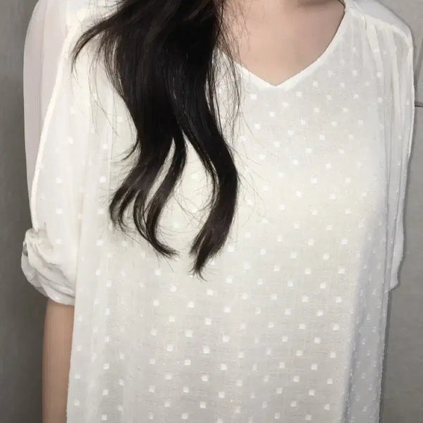 [BUNJANG] Chiffon Shirring Pearl Detail Top / 쉬폰 셔링 탑