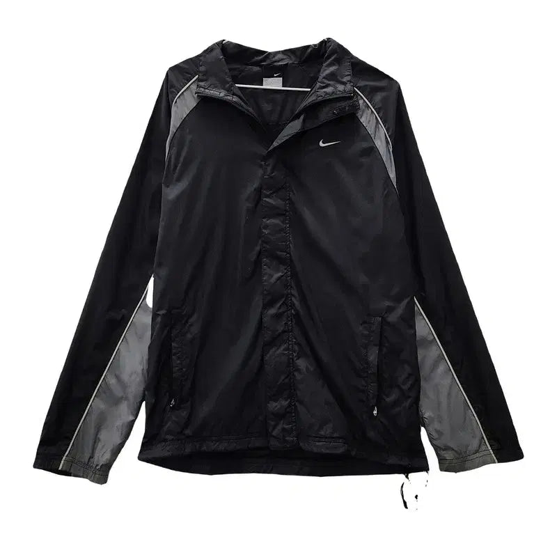[BUNJANG] Nike Swoosh Sideline Raglan Colorblock Black Zip-Up Jacket / NIKE 나이키 스우시 사이드라인 래글런 배색 블랙 집업  S