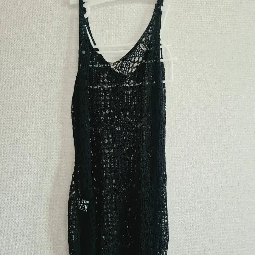 [BUNJANG] Black Crochet Knit Long Tank Top / 블랙 크로셰 니트  롱나시 새것 레이어드  비치웨어 수영복위