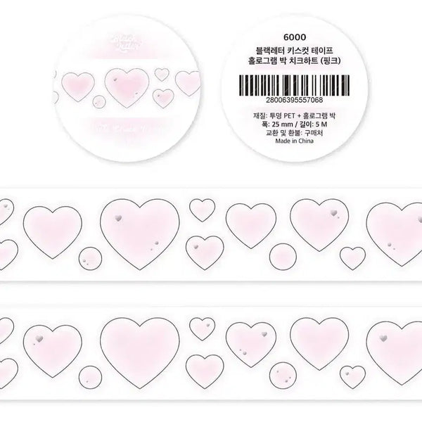 [BUNJANG] Black Letter Kiss Cut Tape Hologram Pink Cheek Heart / [블랙레터] 키스컷 테이프 홀로그램 박 치크하트 (핑크) 키스컷띵