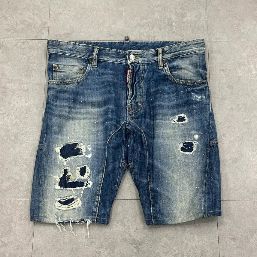 [BUNJANG] Dsquared2 Men's Washed Distressed Denim Shorts 34 / 34 디스퀘어드 남자 워싱 디스트로이드 데님 반바지
