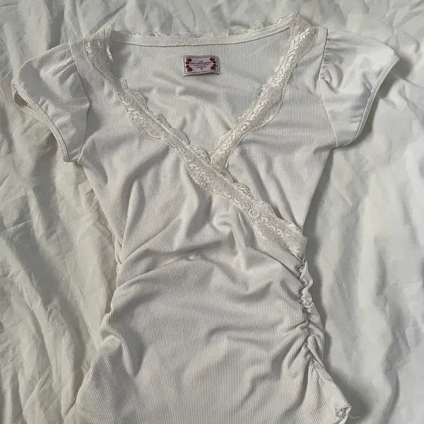 [BUNJANG] Sculptor Lace Trim Wrap Tee White / sculptor 스컬프터 lace trim wrap tee