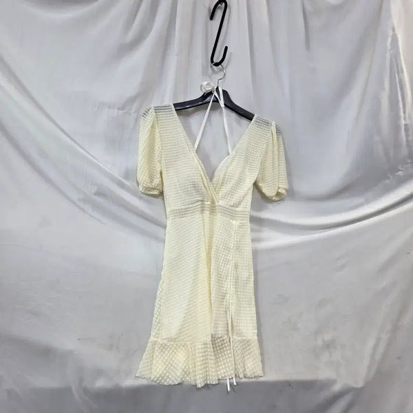 [BUNJANG] Cream Check Wrap One-Piece Swimsuit (Size F) / 크림색 체크 랩 수영복원피스F