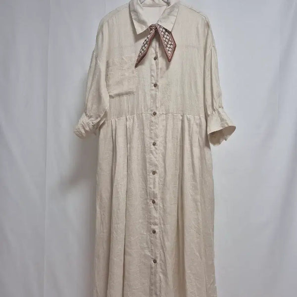 [BUNJANG] Paul & Joe 100% Linen Shirt Dress Beige / 폴앤조 린넨100 셔츠 원피스 베이지