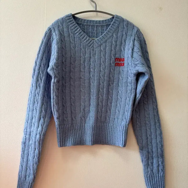 [BUNJANG] Miu Miu Cable Knit Sweater Blue / 미우미우 니트 블루
