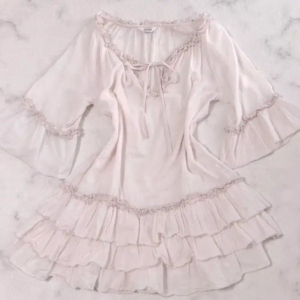 [BUNJANG] Mori Girl Pink Frill Blouse - Vintage / 모리걸 핑크 프릴 블라우스 로걀탑 일브 히메갸루