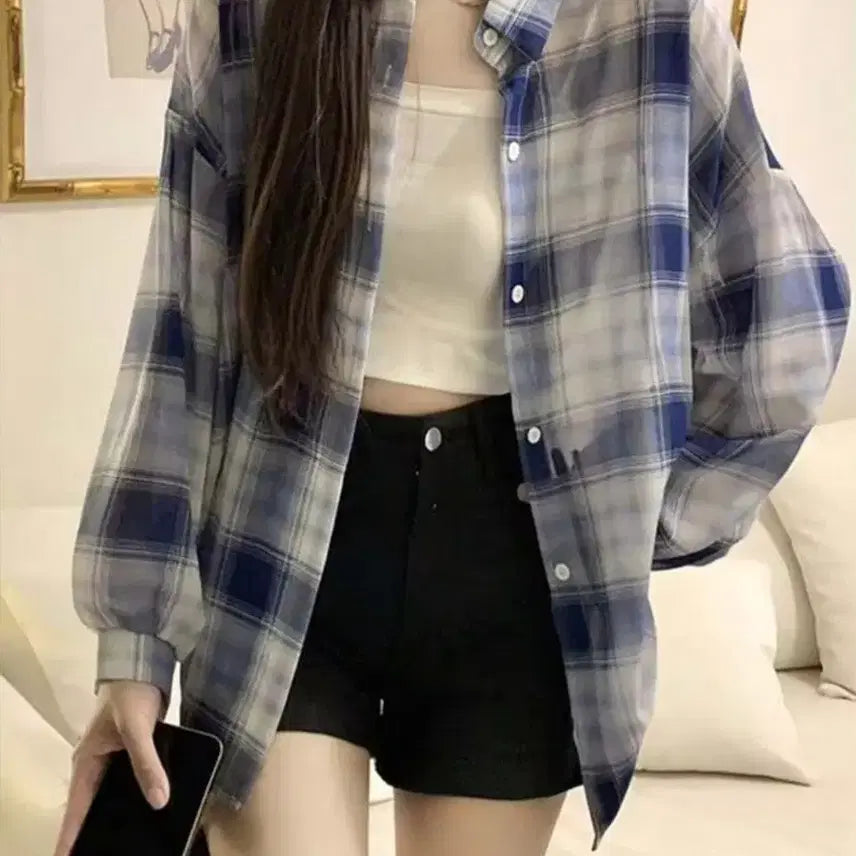 [BUNJANG] Big Size XL Loose Fit Checkered Shirt / 새상품 빅사이즈 xl 루즈핏 체크셔츠 살안타 셔츠